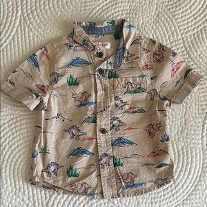 Cat & Jack Tan Dinosaur Button Down Shirt